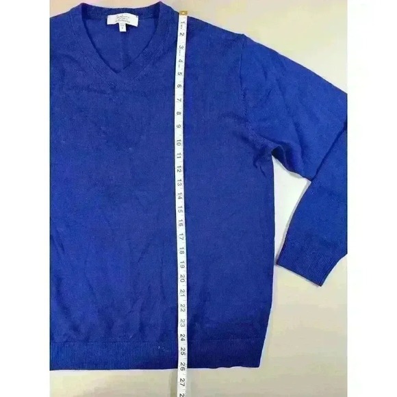 Extra Fine Merino Wool V Neck Sweater Blue Mens Size L Classic Preppy Turnbury - Picture 7 of 10